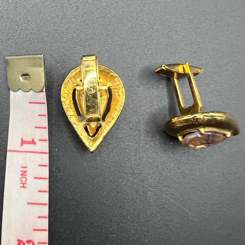 Vintage Gold Tn Shirt Teardrop Cufflinks Blue Purple Tourmaline Stone - Picture 3 of 3
